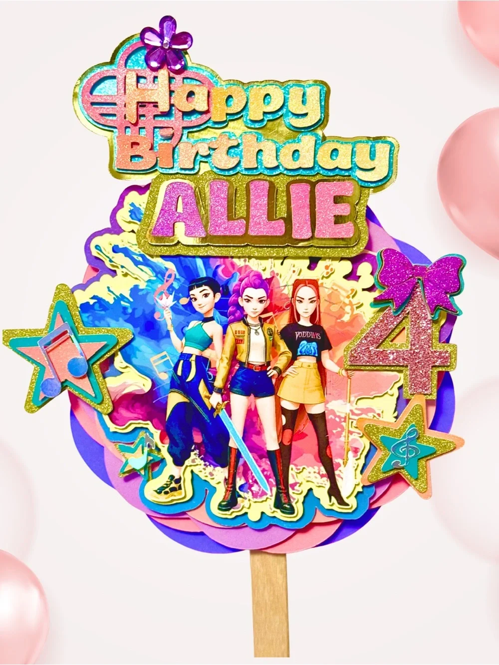 3D Girls Huntrix Kpop Demon Hunter Birthday Cake Topper
